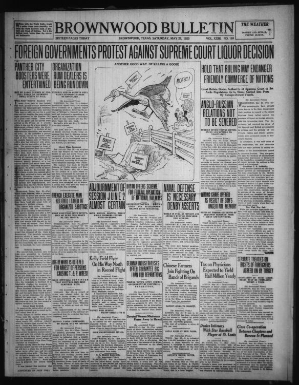 Brownwood Bulletin (Brownwood, Texas), Vol. 23, No. 189, Edition 1, Saturday, May 26, 1923