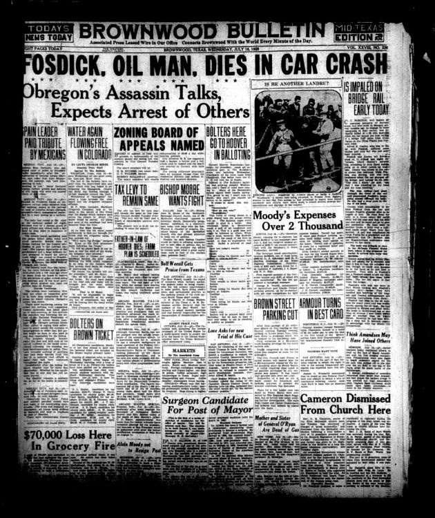 Brownwood Bulletin (Brownwood, Texas), Vol. 28, No. 236, Edition 1, Wednesday, July 18, 1928